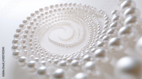 A luxurious circle of pearls forming a stunning trail on a white background, each pearl reflecting light in a delicate, refined manner