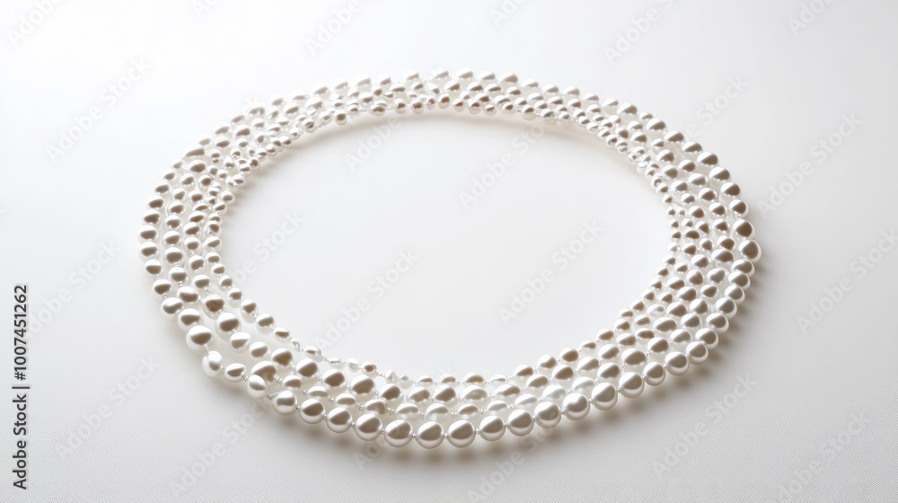 Obraz premium A mesmerizing trail of pearls forming a perfect circular pattern on a white backdrop, symbolizing grace and luxury