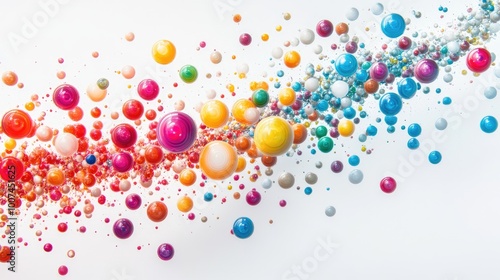 A radiant trail of spheres in vibrant colors, forming a perfect circular pattern on a white background, symbolizing motion and fun
