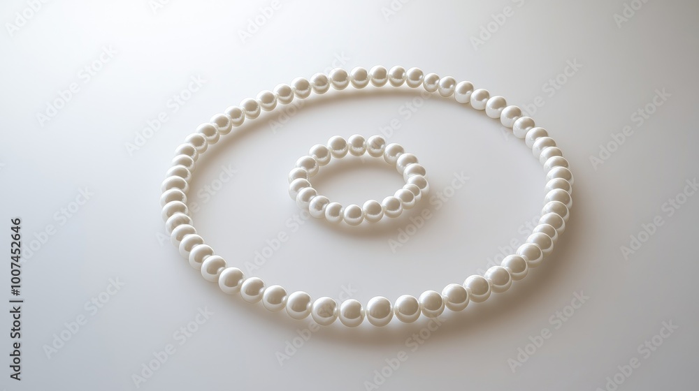Pearls arranged in a perfect circular trail, set against a minimalist white backdrop, symbolizing grace, purity, and sophistication Pearls arranged in a perfect circular trail, set against a minimalist white backdrop, symbolizing grace, purity, and sophistication