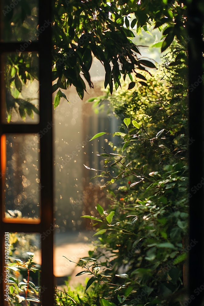 Sunlight Through Window and Green Foliage Sunlight Through Window and Green Foliage