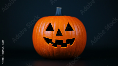 Classic Halloween Pumpkin on Black Background, Jack-o'-Lantern