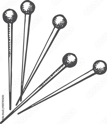 Sewing pins sketch. Craft needle hand drawn logo