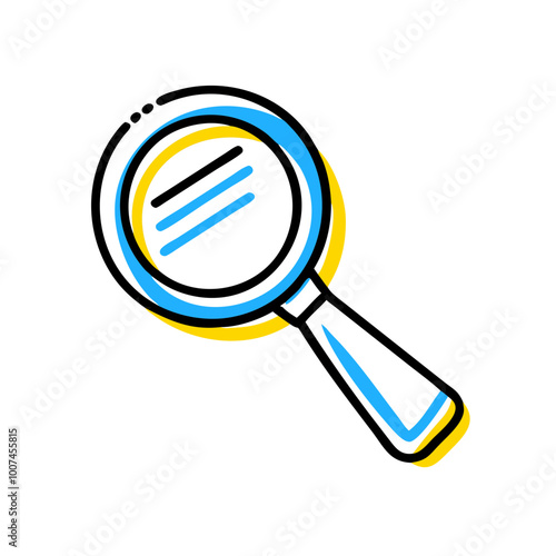 A blue and yellow magnifying glass. The blue and yellow colors give the image a playful and fun mood