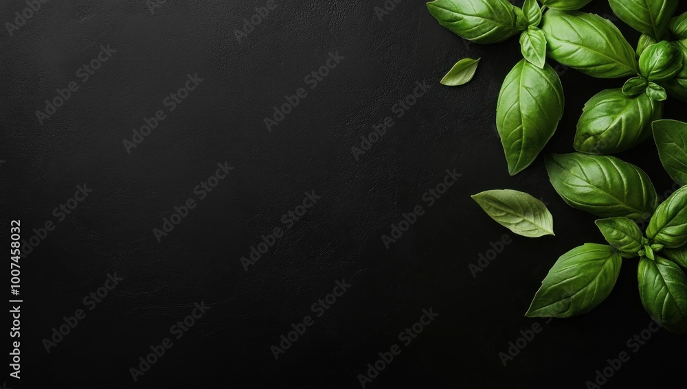 Fresh Basil Leaves on a Black Background Fresh Basil Leaves on a Black Background