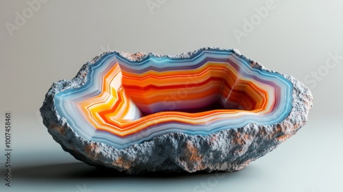 Obraz na płótnie A colorful agate geode with a smooth, white background.