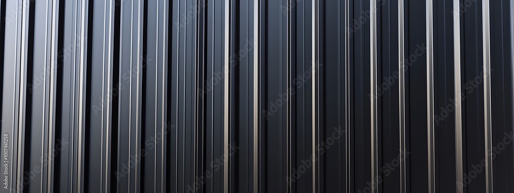 Corrugated black metal texture. Steel roof sheet. Siding panels for the wall. Iron building material for fence. Surface of a cargo container. Corrugated black metal texture. Steel roof sheet. Siding panels for the wall. Iron building material for fence. Surface of a cargo container.