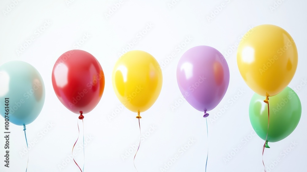 Colorful Balloons Floating in White Background Colorful Balloons Floating in White Background