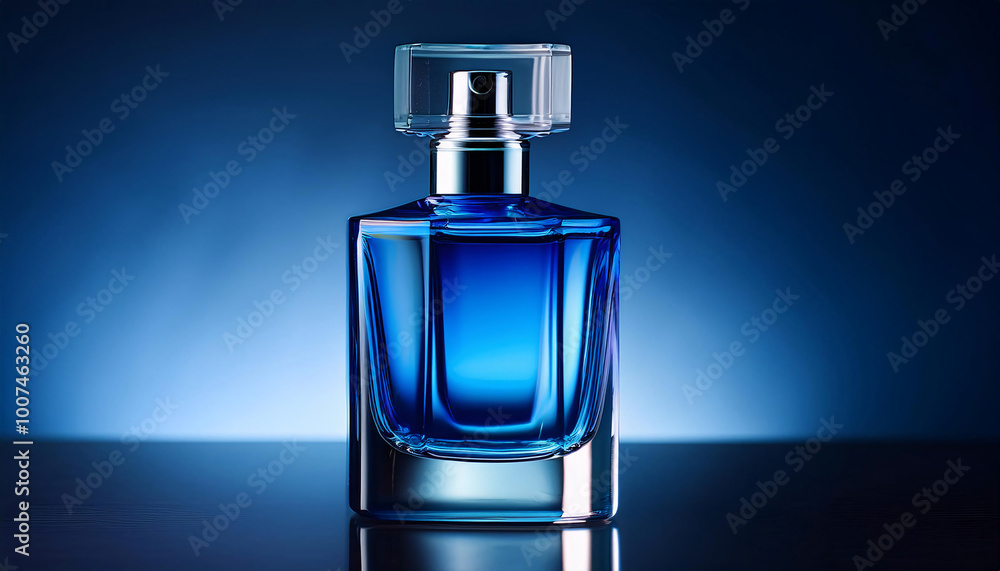 Blue perfume bottle on a dark background Blue perfume bottle on a dark background