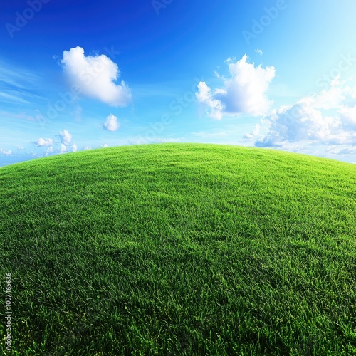 view of green grass and blue sky, nature and environment