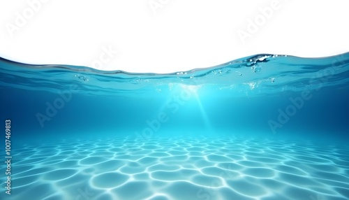 water wave underwater blue ocean swimming pool wide panorama background sandy sea bottom isolated white background