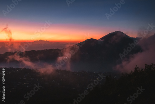 Misty mountains at sunset