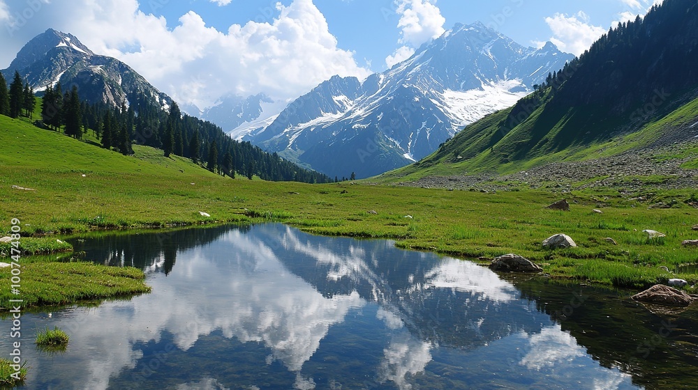 Amazing landscape of a vast mountain area with breathtaking views of towering peaks, rolling hills, and serene natural beauty. Perfect for nature photography, outdoor adventure concepts, 