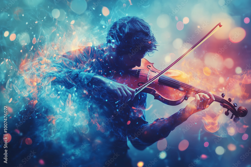Violinist in the Flow of Light and Sound Violinist in the Flow of Light and Sound