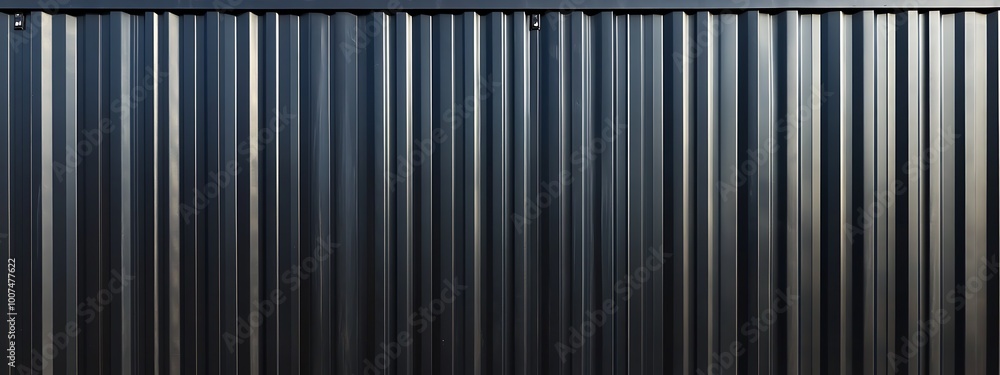 Corrugated black metal texture. Steel roof sheet. Siding panels for the wall. Iron building material for fence. Surface of a cargo container. Corrugated black metal texture. Steel roof sheet. Siding panels for the wall. Iron building material for fence. Surface of a cargo container.