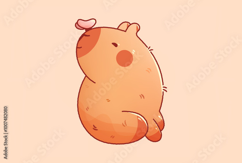 Kawaii cutie capybara with butterfly on her nose.