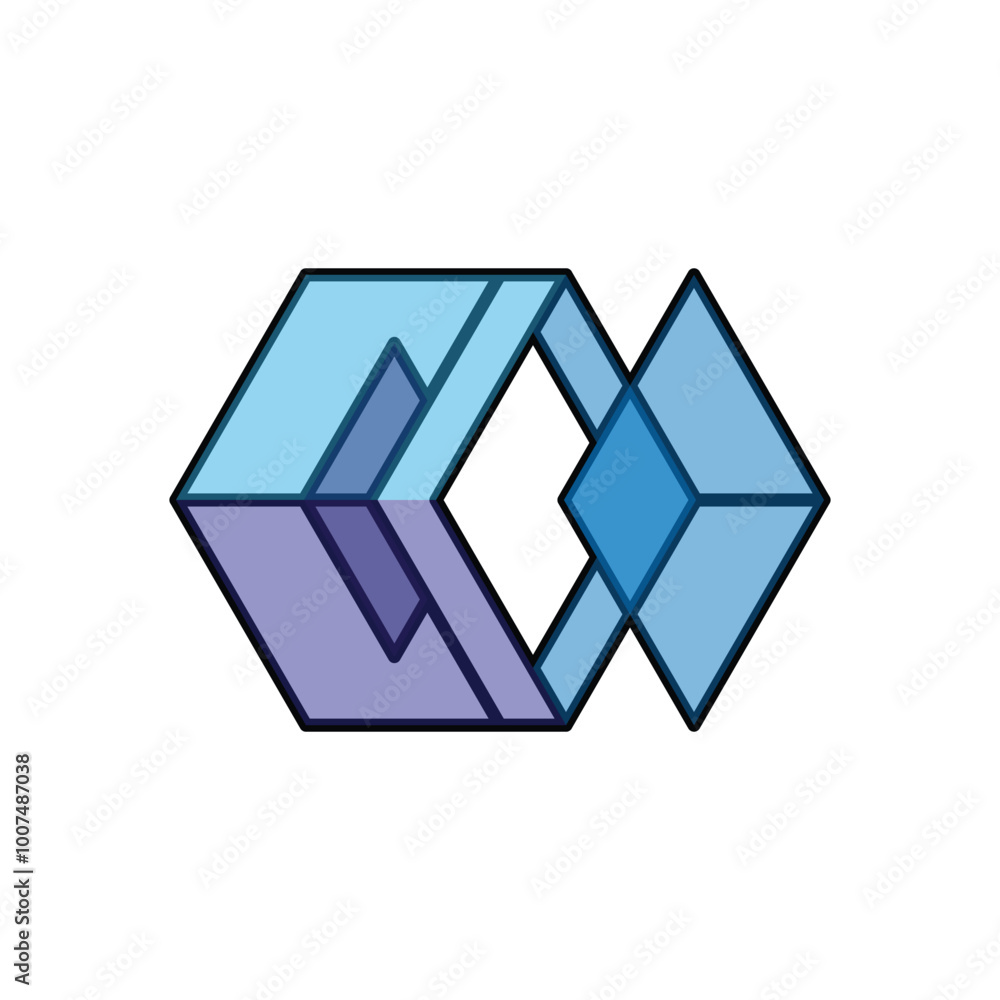 This is an abstract geometric logo in hexagon and diamond shape overlap in simple flat style on a white background

