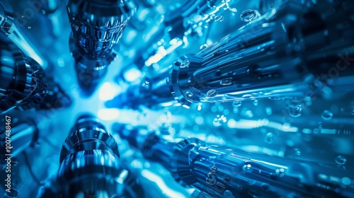 close-up of a nuclear fuel rod bundle inside a reactor core
