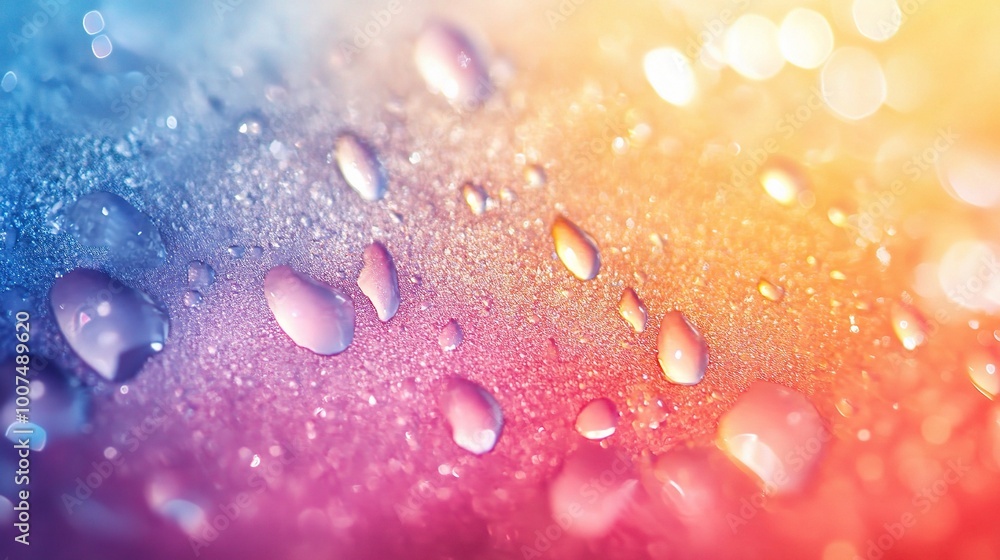 Colorful Water Droplets on Surface with Light Reflections Colorful Water Droplets on Surface with Light Reflections