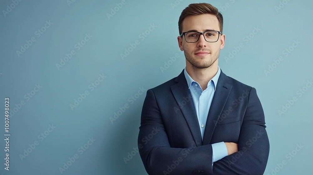 Studio headshot of a professional employee, standing confidently with a clean background Studio headshot of a professional employee, standing confidently with a clean background