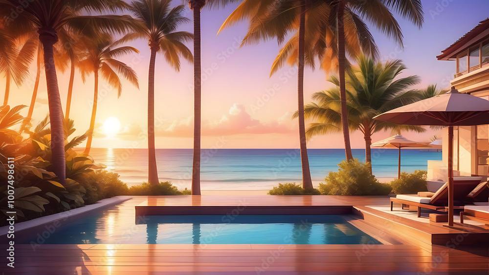 Obraz premium sunset at the beach hotel for travel