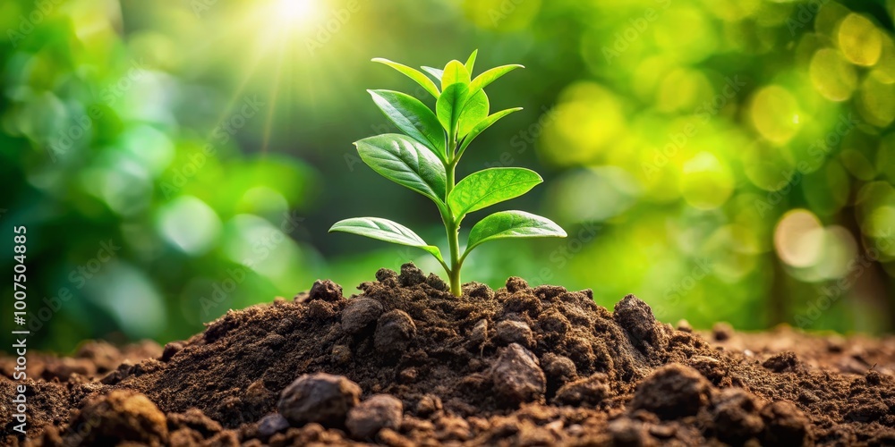 A Small Sprout Pushing Through Soil with a Green Blurred Background, New Beginnings, Nature, Growth, Earth, Environmental , Seedling A Small Sprout Pushing Through Soil with a Green Blurred Background, New Beginnings, Nature, Growth, Earth, Environmental , Seedling