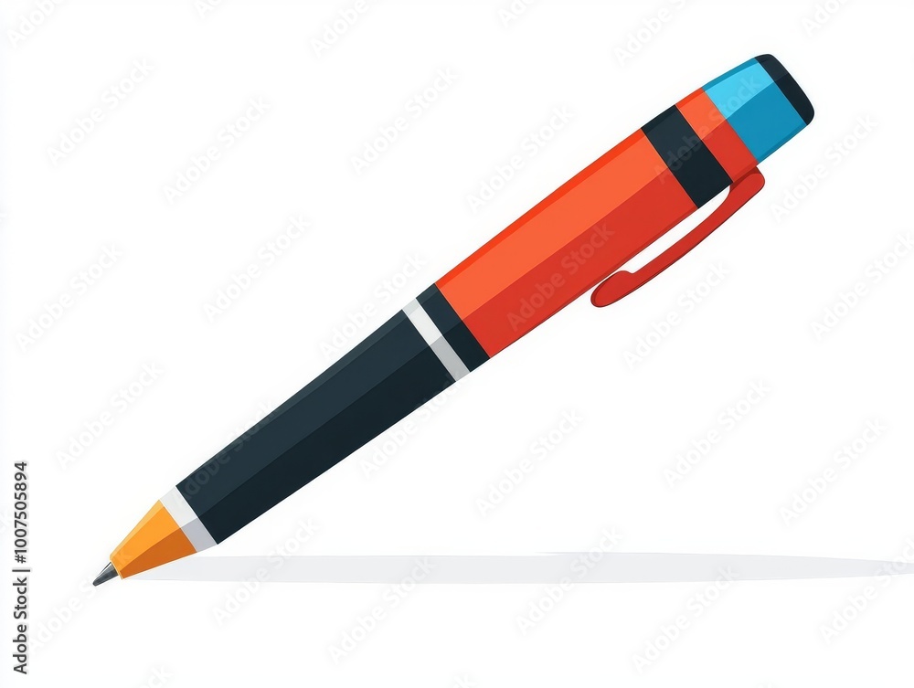 Ballpoint pen flat design side view writing theme water color Split-complementary color scheme.  Isolated on white background
