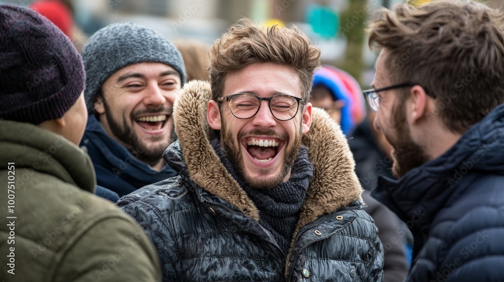 A group of deaf individuals signing and laughing together at a community event, enjoying their shared understanding and positive bond A group of deaf individuals signing and laughing together at a community event, enjoying their shared understanding and positive bond