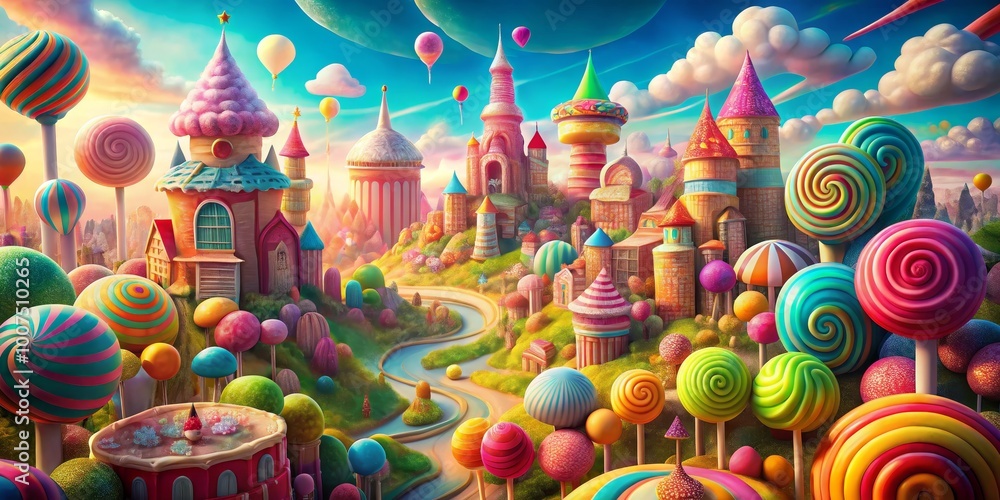 Candy Land Cityscape A Whimsical Town Built on Lollipops and Dreams, Fantasy Cityscape, Lollipop City Candy Land Cityscape A Whimsical Town Built on Lollipops and Dreams, Fantasy Cityscape, Lollipop City