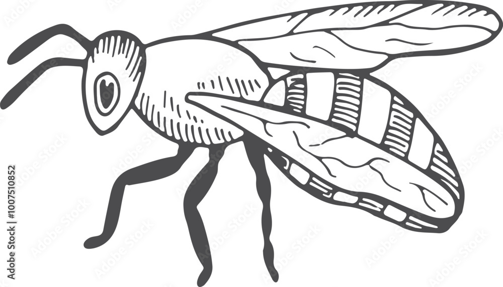 Fototapeta premium Flying bee hand drawn icon. Insect sketch