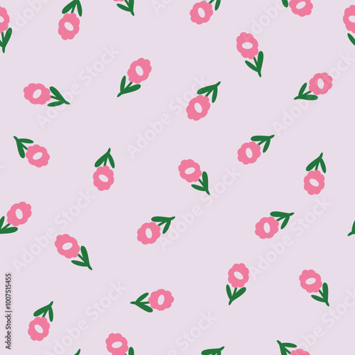 style retro cute abstract flowers and leaves vector seamless pattern. Vector purple background. Perfect for fabric, wallpaper and children's projects.