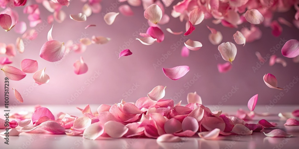 Falling Pink Rose Petals on White Background, romantic, beauty Falling Pink Rose Petals on White Background, romantic, beauty