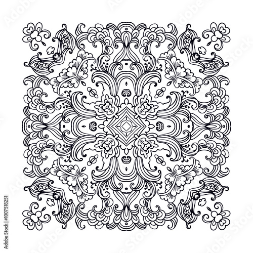 Ornamental  linen calligraphic laced vector floral composition, flourish vignette on white background