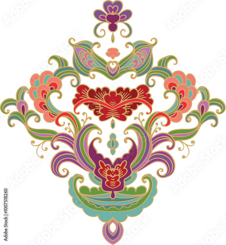 Ornamental golden laced vector floral composition, flourish vignette, on white background