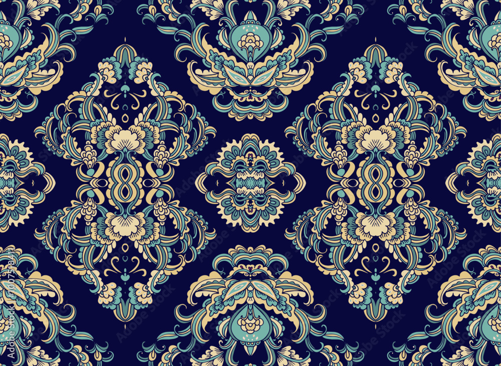 Fototapeta premium Seamless ornamental laced vector pattern, on dark background 