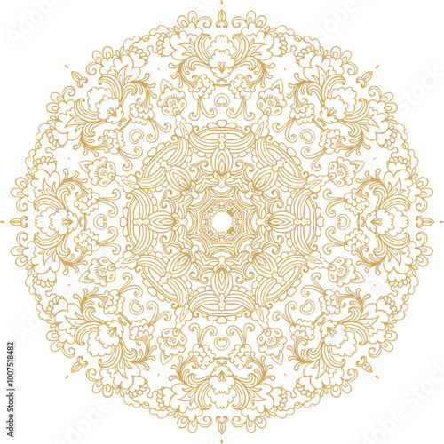 Golden coloring decorative rosette - mandala on white background