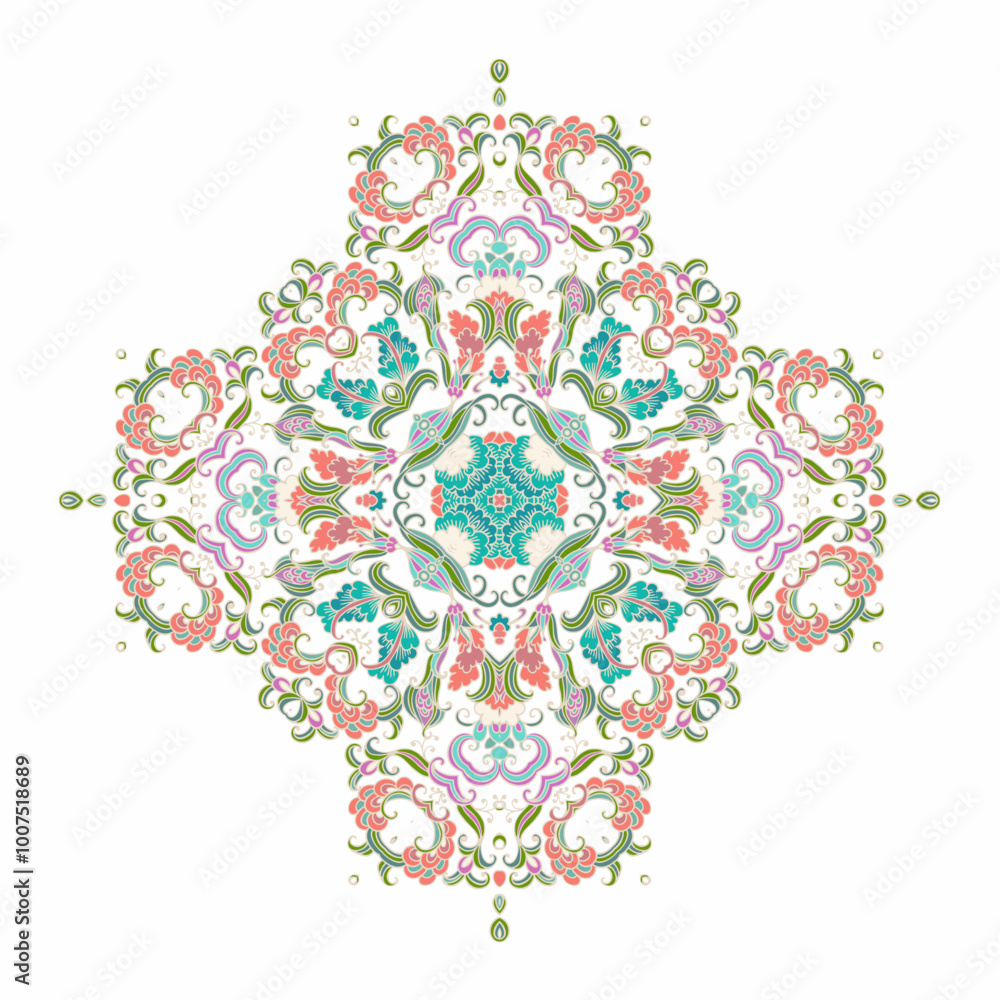 Fototapeta premium Ornamental golden laced vector floral composition, flourish vignette, decorative cross on white background