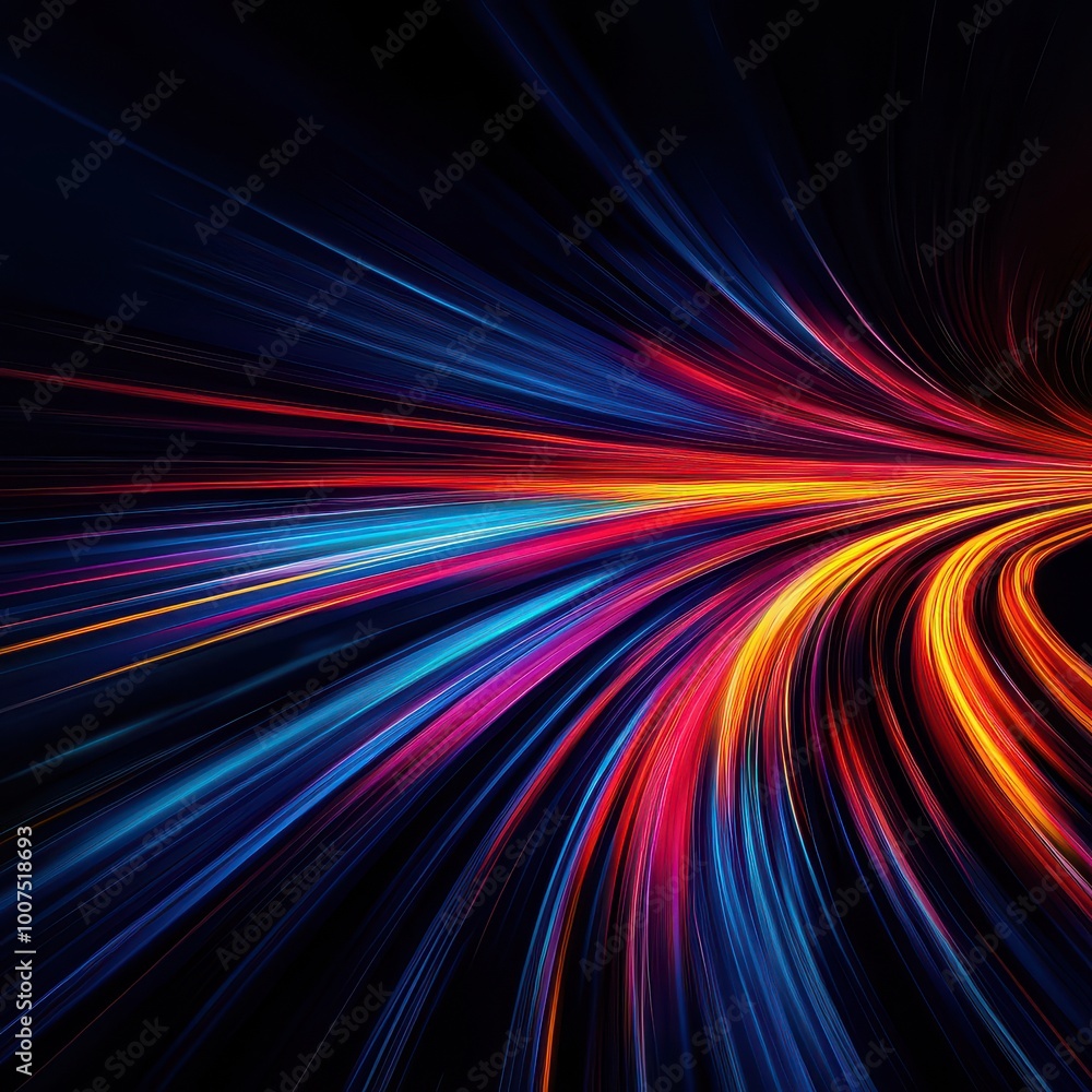 Obraz premium Vibrant abstract light trails swirling in a dark background, showcasing dynamic and colorful motion.