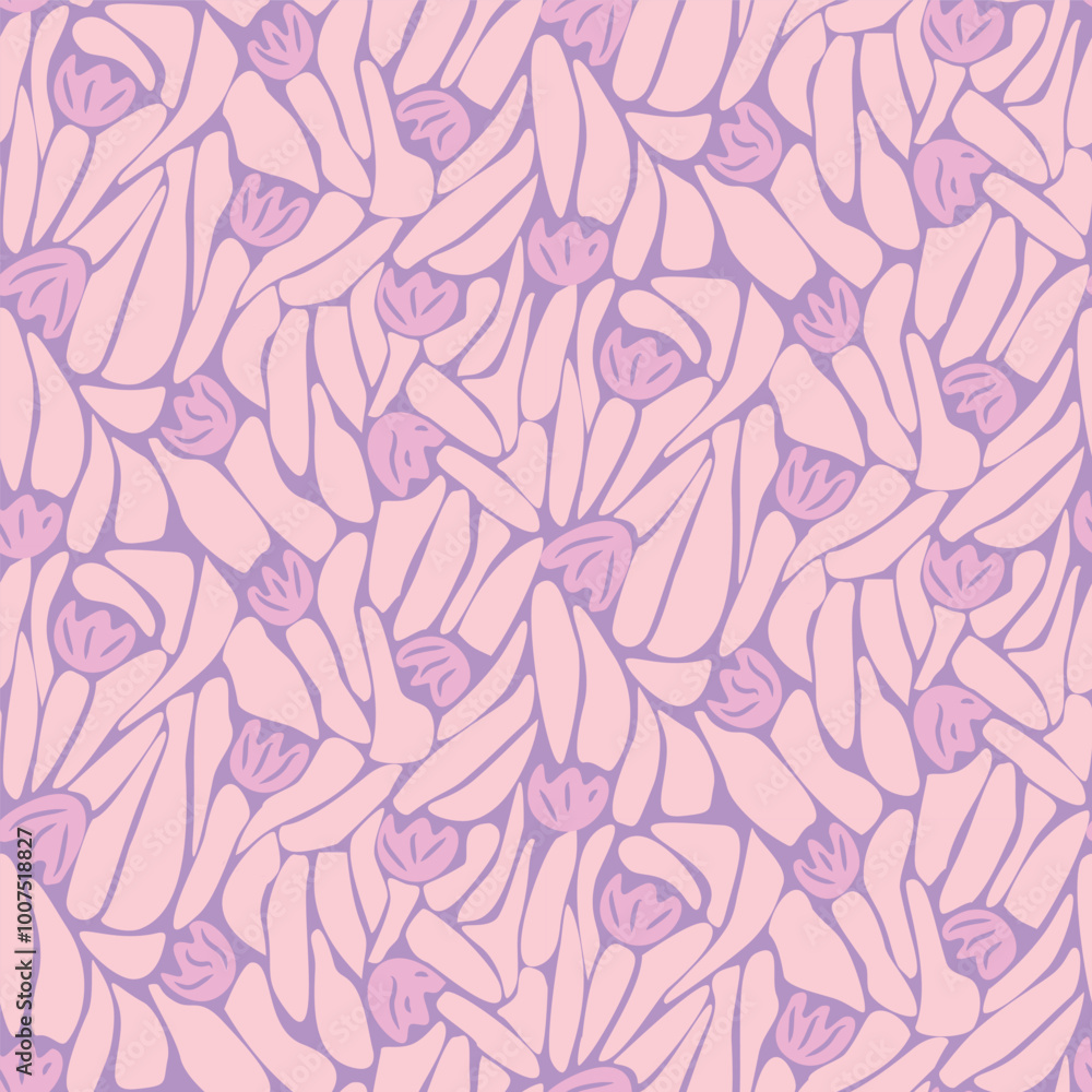 Obraz premium style retro cute abstract flowers and leaves vector seamless pattern. Vector purple background. Perfect for fabric, wallpaper and children's projects.