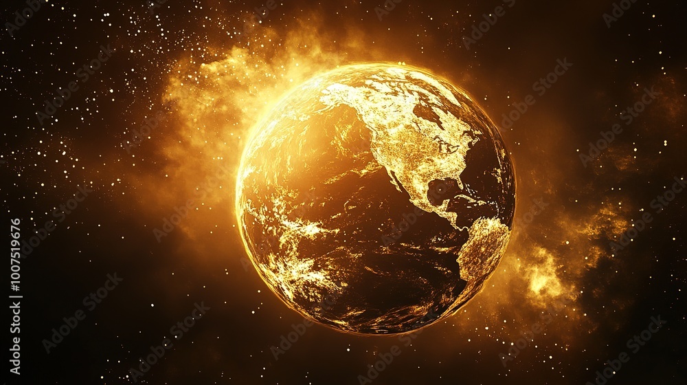 Fototapeta premium A deep gold planet Earth icon, featuring intricate details that highlight the continents and oceans. The rich golden hue adds a luxurious touch, symbolizing prosperity and grandeur. 