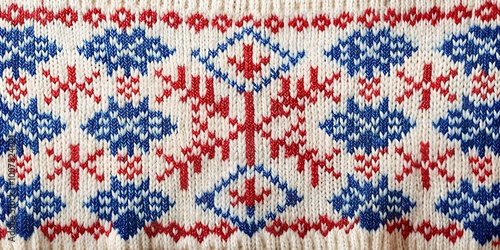 Knitted Texture with Red and Blue Snowflake Pattern, winter ,snowflake