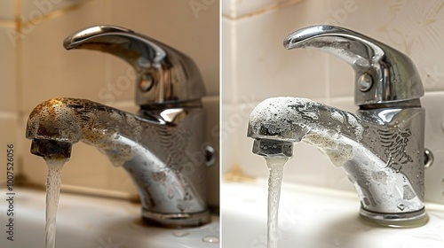 Before and After Cleaning a Dirty Faucet photo