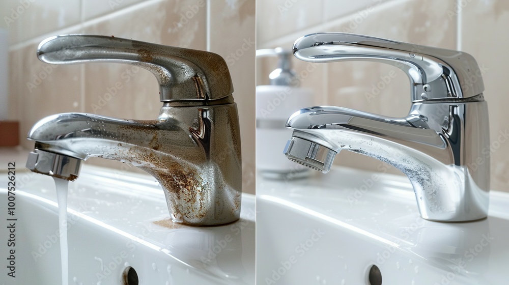 Before and After Cleaning a Rusty Faucet Before and After Cleaning a Rusty Faucet