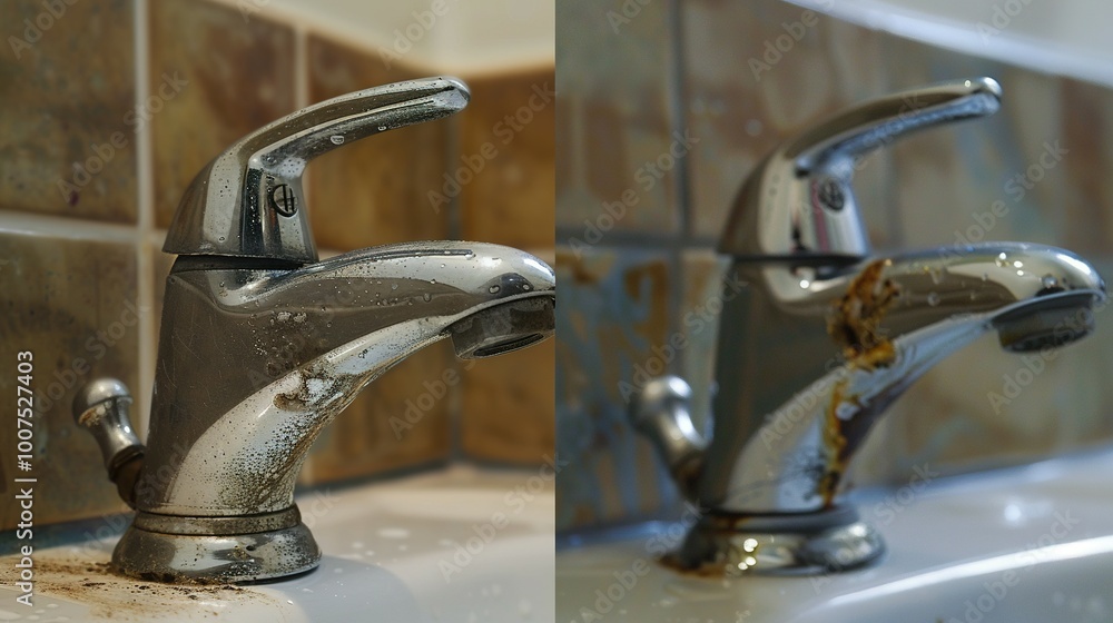 A Before and After Comparison of a Dirty and Clean Faucet A Before and After Comparison of a Dirty and Clean Faucet