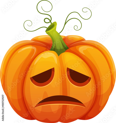 Sad pumpkin. Halloween mascot with upset face emotion