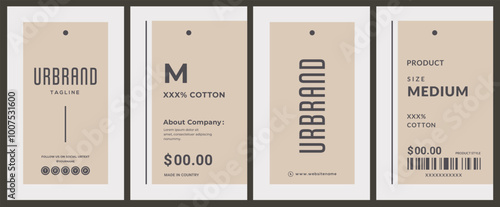 Minimal clean cool color general design hang tag label with price tag for premium quality clothing garments fashion product packaging item.