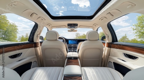 Luxurious Car Interior with Sky View Sunroof