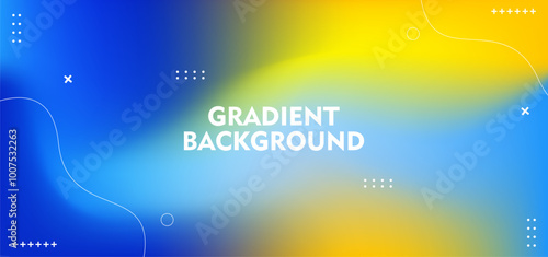Abstract blue and yellow gradient background with geometric shapes.