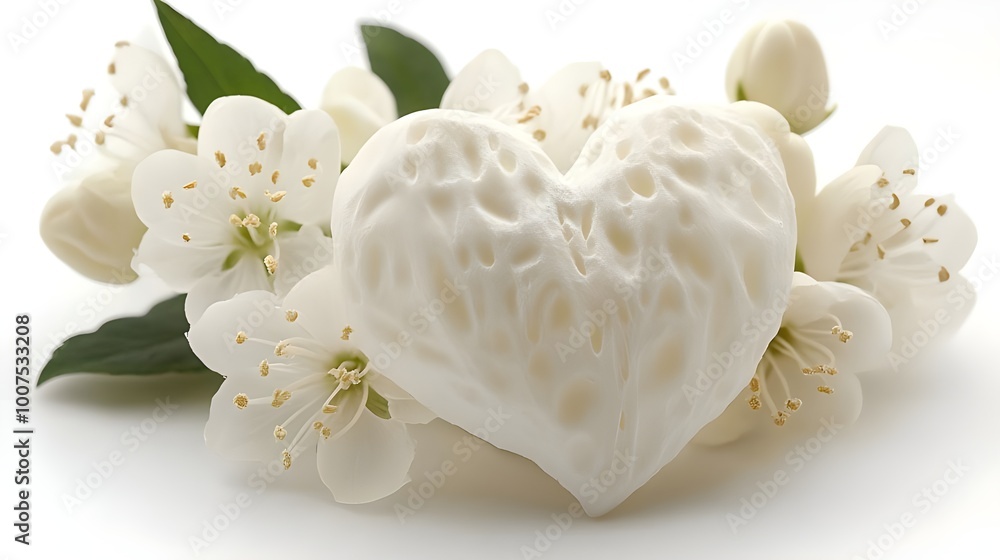 a heart shaped object with white flowers
a heart shaped object with white flowers