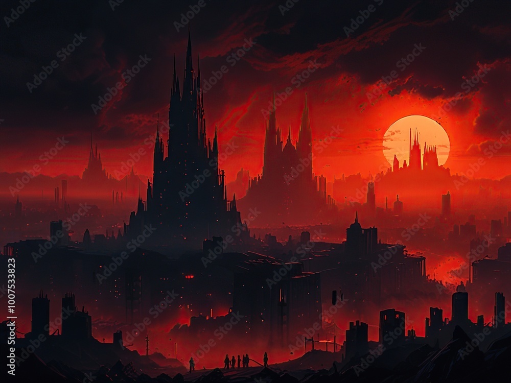 Naklejka premium sunset over the city